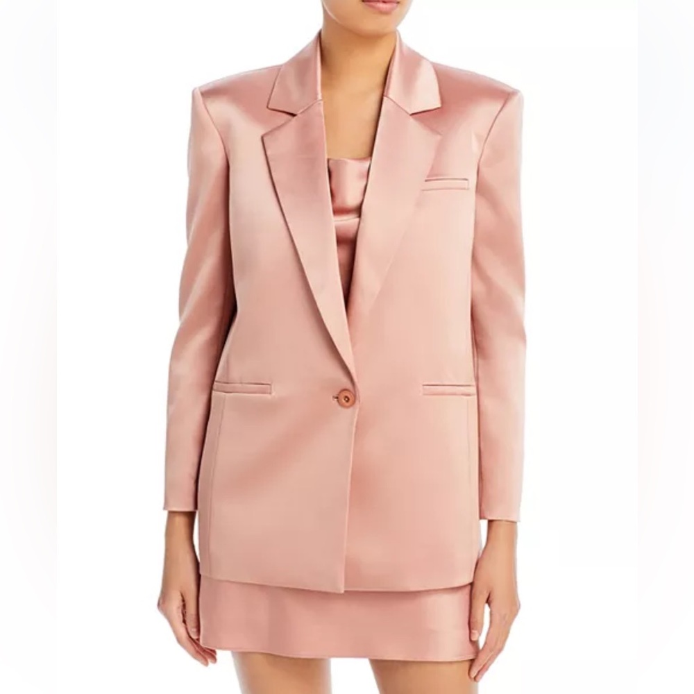 Alice + Olivia Blush Pink Satin Single-Button Blazer
